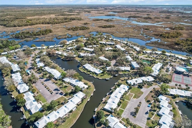 aerial view with a water view