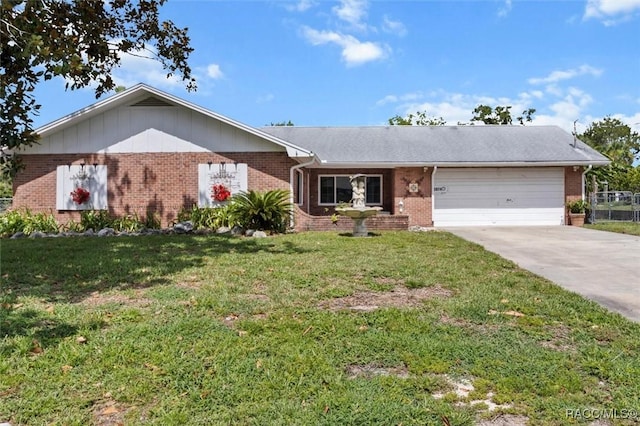 3874 N Timucua Pt, Crystal River, FL 34428 - ranch-style house featuring brick siding, an attached garage, concrete driveway, and a front yard