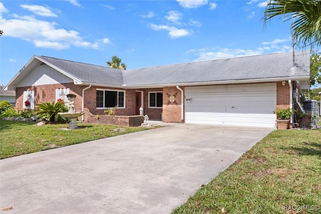 3874 N Timucua Pt, Crystal River, FL 34428 - ranch-style house featuring brick siding, an attached garage, concrete driveway, and a front yard