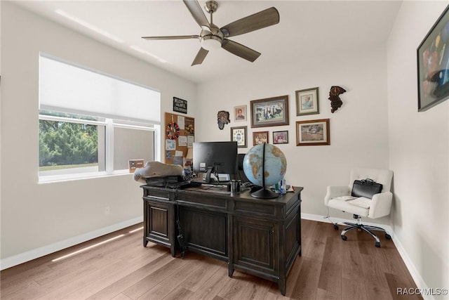 2056 W Learwood Pl, Beverly Hills, FL 34465 - home office featuring light wood finished floors, baseboards, and a ceiling fan