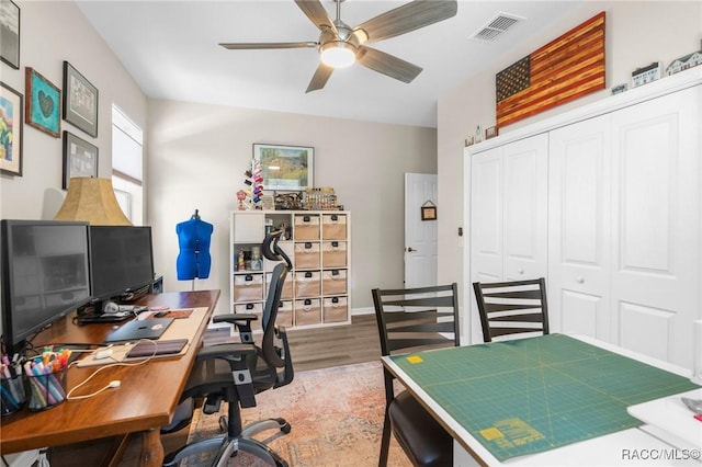 2056 W Learwood Pl, Beverly Hills, FL 34465 - office space with a ceiling fan, wood finished floors, and baseboards