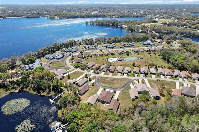 aerial view with a water view and a residential view