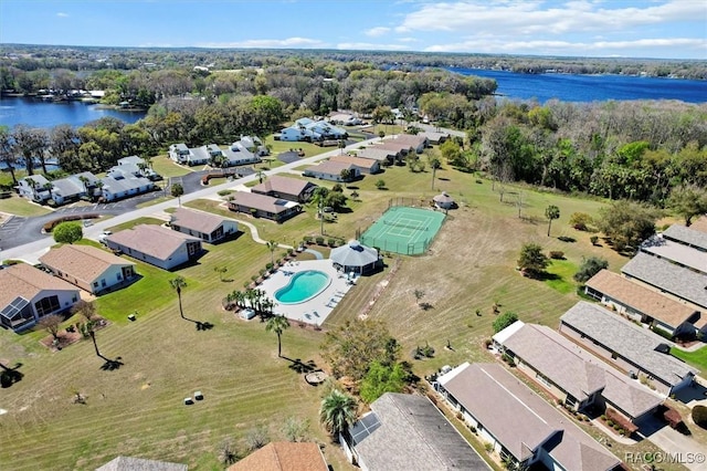 aerial view with a water view