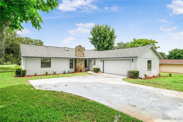 8831 E Sandpiper Dr, Inverness, FL 34450 - ranch-style house featuring a chimney, a garage, a front yard, and concrete driveway
