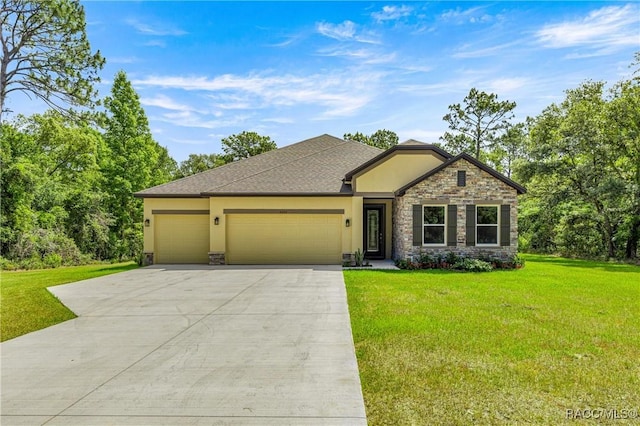 5235 N Sonora Ter, Beverly Hills, FL 34465 - view of front facade with stucco siding, stone siding, driveway, and an attached garage