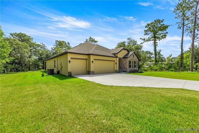 5235 N Sonora Ter, Beverly Hills, FL 34465 - view of front of property with stone siding, driveway, a garage, a front lawn, and stucco siding