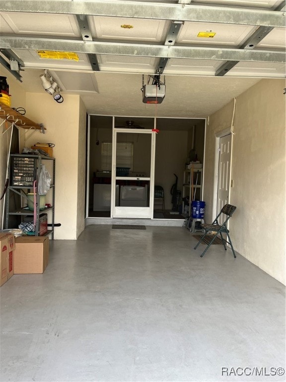 garage with a garage door opener