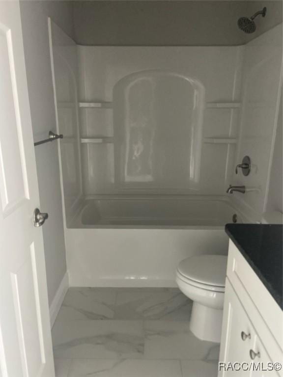 full bathroom with shower / bath combination, vanity, and toilet