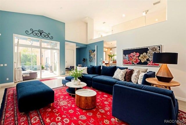 living room featuring vaulted ceiling