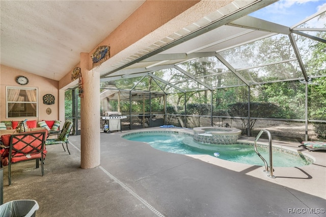 7690 N Greendale Dr, Citrus Springs, FL 34434 - view of pool with a patio area, a grill, and glass enclosure