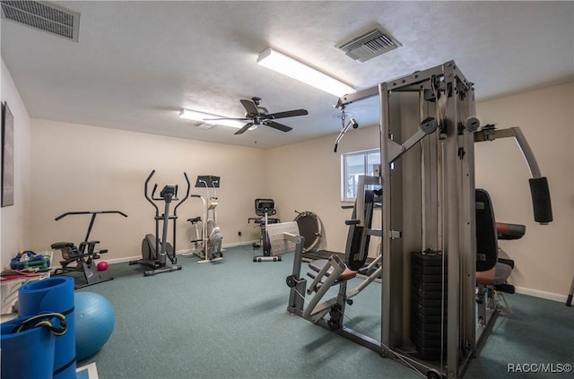 exercise area with ceiling fan