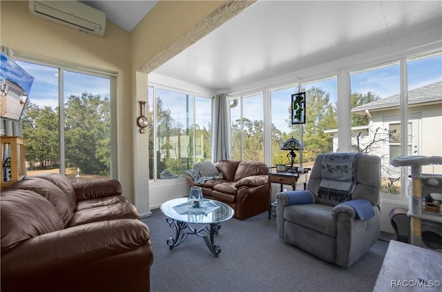 sunroom with plenty of natural light and a wall mounted AC