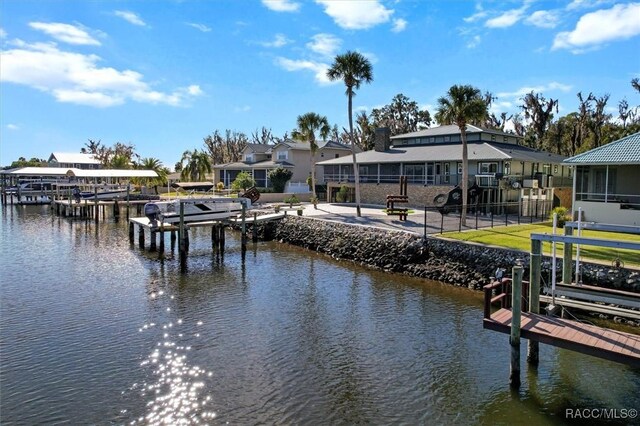 view of dock featuring a water view