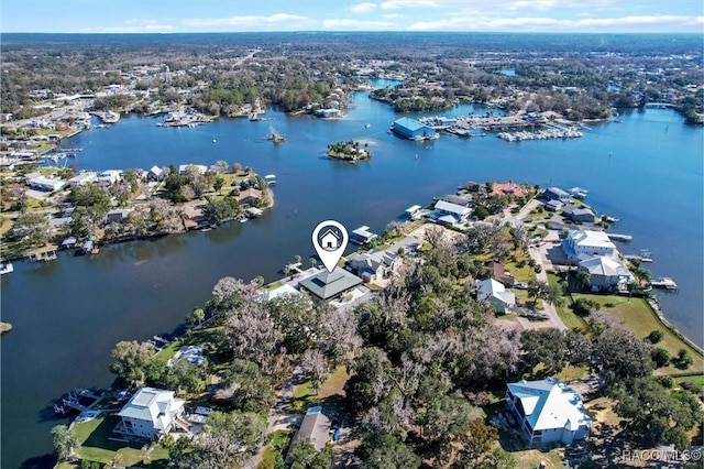 bird's eye view featuring a water view