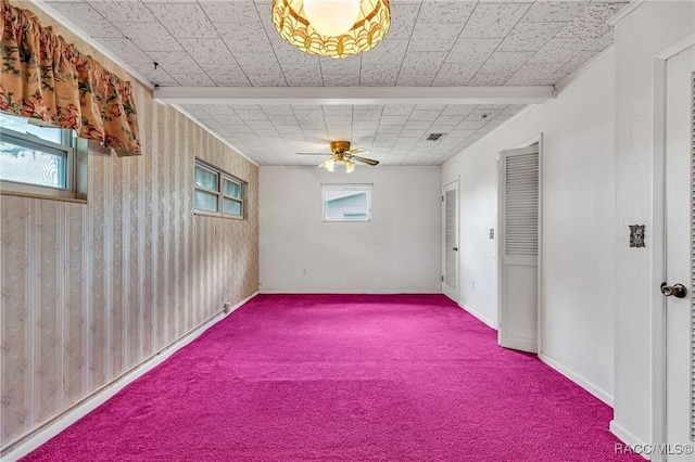 carpeted empty room with ceiling fan