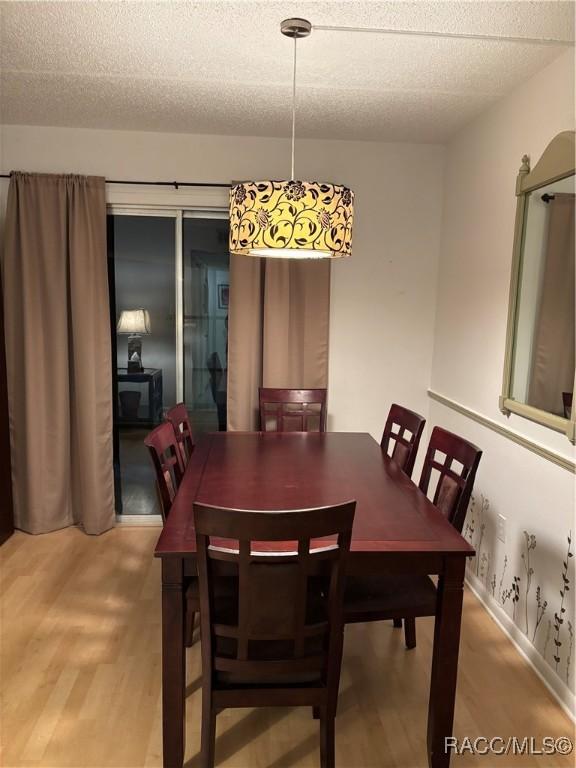 dining room featuring hardwood / wood-style floors and a textured ceiling