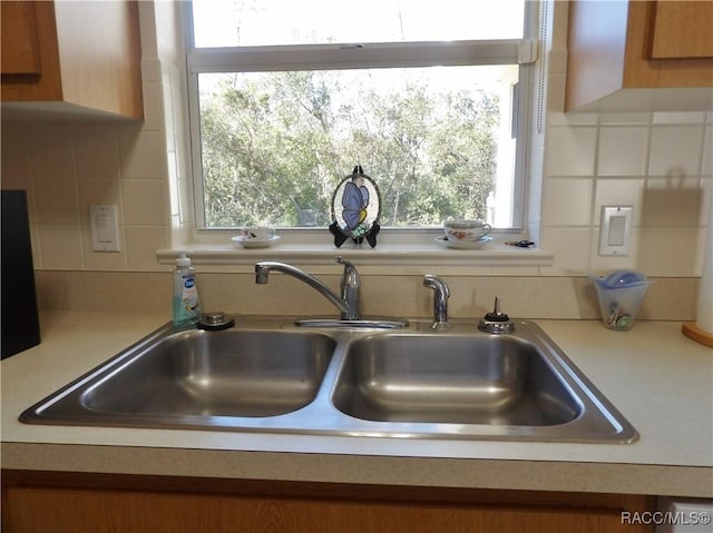 interior details with sink and backsplash