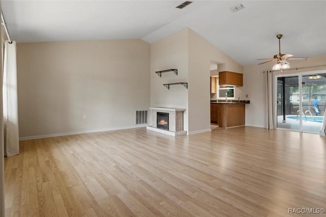 520 S Jefferson St, Beverly Hills, FL 34465 - unfurnished living room featuring a ceiling fan, visible vents, and lofted ceiling