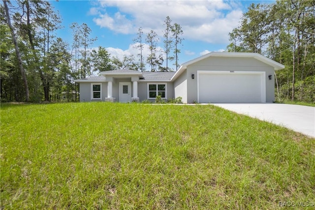 8880 N Circular Way, Citrus Springs, FL 34434 - view of front facade with driveway, a front lawn, a garage, and stucco siding