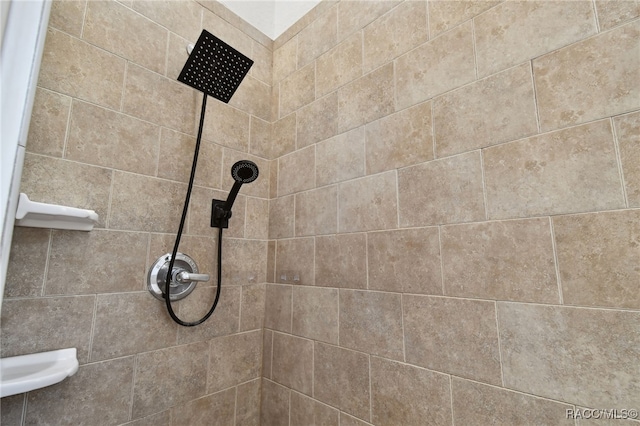 interior details featuring a tile shower