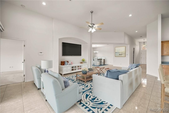 1328 W Diamond Shore Loop, Hernando, FL 34442 - living area with a ceiling fan, light tile patterned floors, and recessed lighting