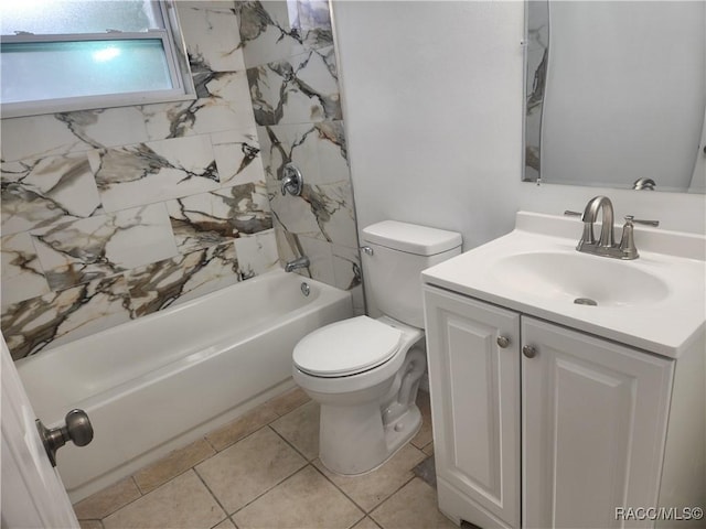 full bathroom with tile patterned floors, vanity, toilet, and bathtub / shower combination