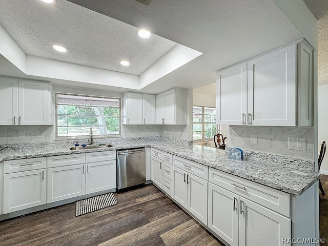 kitchen featuring white cabinetry, stainless steel dishwasher, and sink