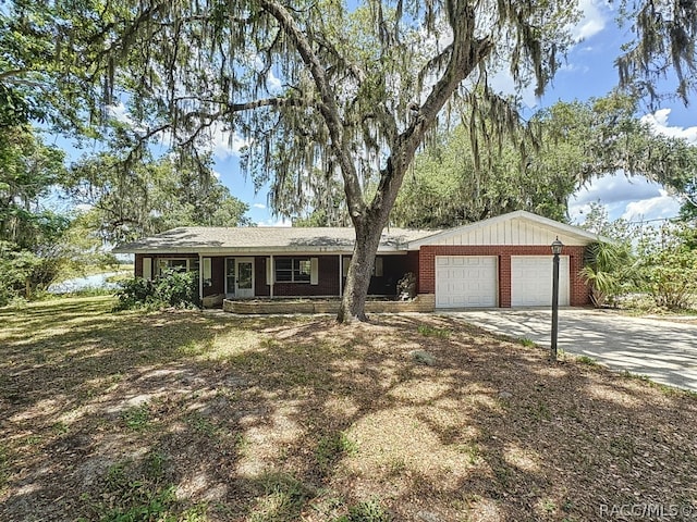 single story home with a garage