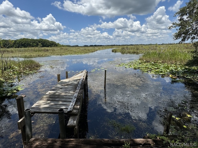 view of dock with a water view