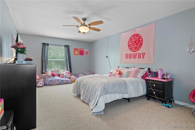 bedroom featuring carpet floors and ceiling fan