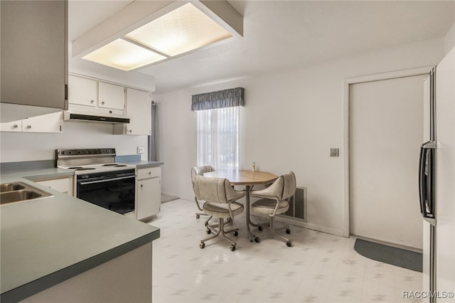 kitchen with sink, white cabinetry, and range with electric cooktop