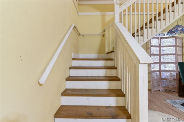 staircase with wood-type flooring