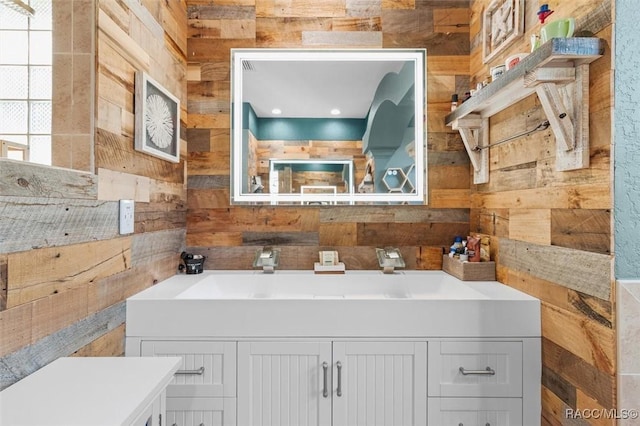 bathroom with wooden walls