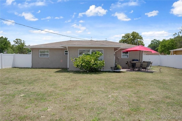 7 Colorado St, Beverly Hills, FL 34465 - rear view of property with a fenced backyard, a patio, stucco siding, and a yard
