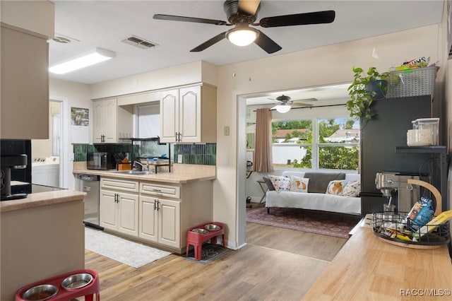 7 Colorado St, Beverly Hills, FL 34465 - kitchen featuring a sink, light wood-style flooring, a ceiling fan, stainless steel dishwasher, and visible vents