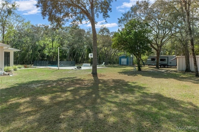 view of yard with a storage unit