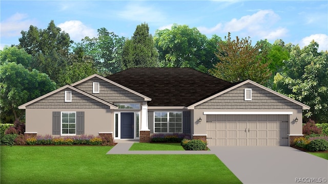 view of front of house with a garage and a front lawn