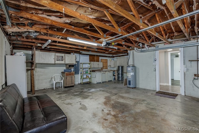 garage featuring water heater