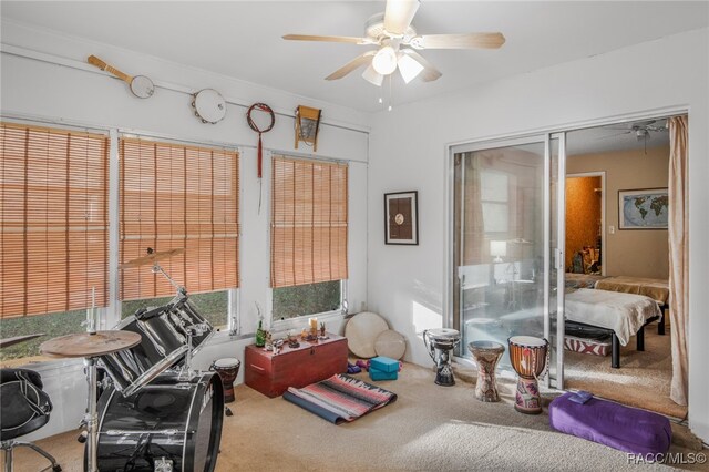 misc room featuring carpet and ceiling fan