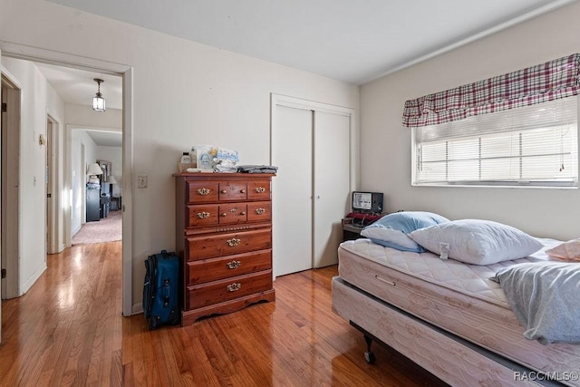 bedroom with a closet and wood finished floors