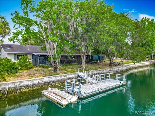 dock area featuring a water view