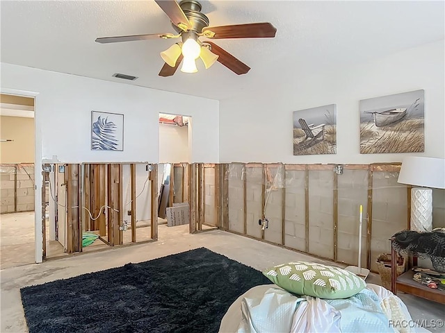 bedroom featuring visible vents and a ceiling fan