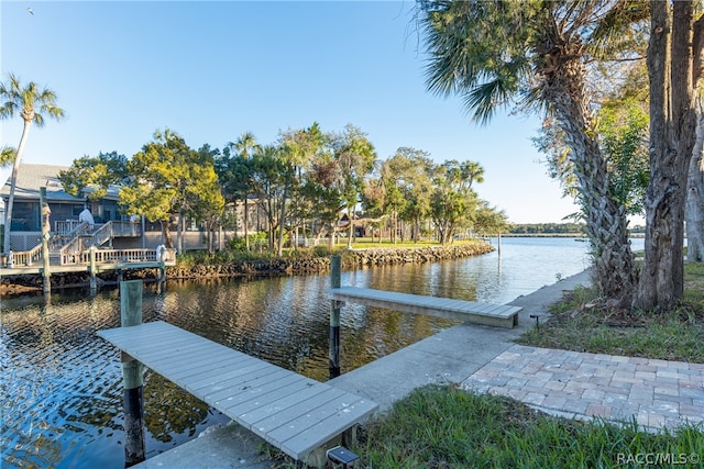 dock area featuring a water view