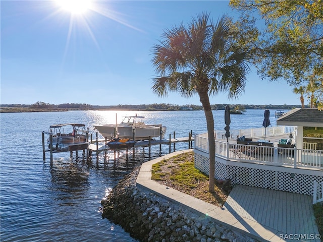 dock area featuring a water view