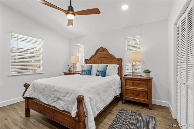 4080 N Eagle Nest Pt, Crystal River, FL 34428 - bedroom with a closet, wood finished floors, a ceiling fan, and recessed lighting