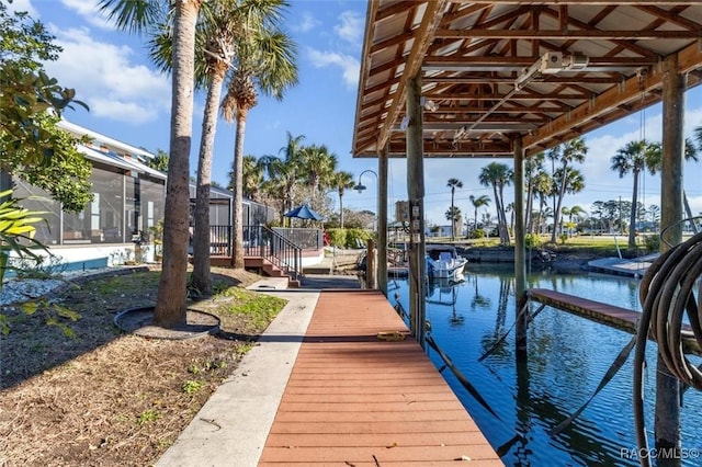 view of dock featuring a water view