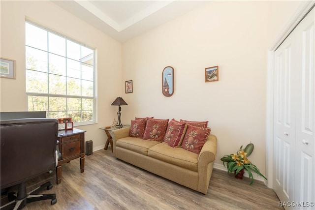 office area featuring baseboards and wood finished floors