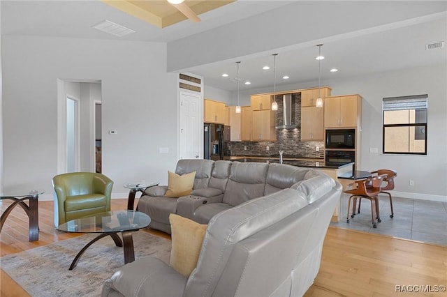 living room with light wood-type flooring