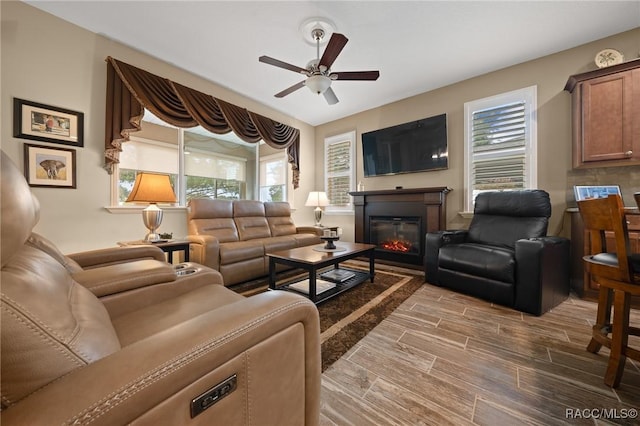 living room with ceiling fan