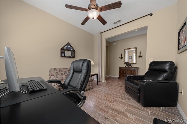 office area featuring ceiling fan